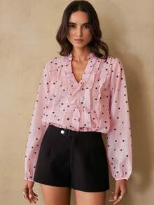 BELROSIE Blusa rosa de manga larga con lunares, con diseño de capas a la moda francesa - Multicolor - Ver 1