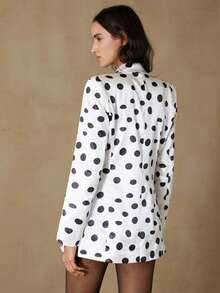 Revavyn Áo blazer cài cúc kiểu Pháp cổ điển chấm bi đen trắng, thanh lịch và sang trọng, thích hợp cho đi làm, hẹn hò hoặc dự tiệc trà chiều. - Đen và trắng - Xem 2