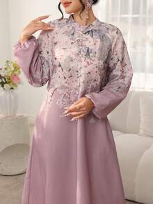 Al Najma Front Button Placement Print Loose Dress - Multicolor - View 4