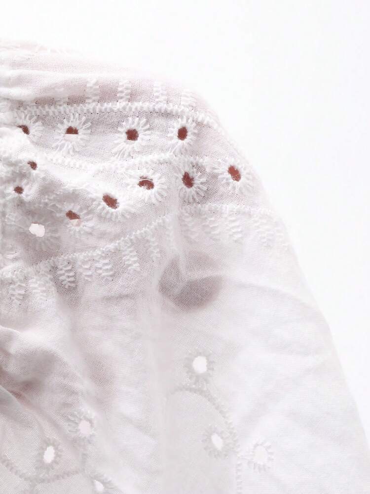 Women's Loose V-Neck Long Sleeve Textured Jacquard Fabric Cropped Casual Vacation Blouse, Spring/Summer