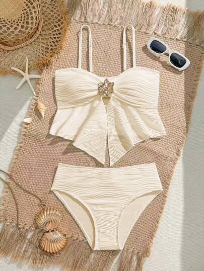 SHEIN 大码女童碎花吊带比基尼两件套泳衣，适合春夏度假