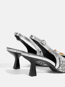 CUCCOO TILAWA 闪亮银河银色亮片闭趾高跟凉鞋，女士夏季款 - 銀色 - 查看 5