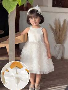新款高端公主裙，儿童白色蝴蝶结蓬蓬裙 - 白色 - 查看 1