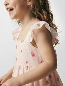 SHEIN Maija Kids 年轻女孩碎花蝴蝶结装饰盖袖连衣裙 - 粉色 - 查看 8