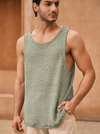 HIMLAND Regata Casual de Malha de Gola Careca na Cor Sólida, Moda de Verão