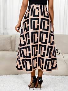 SHEIN Lady Chân váy chữ A in họa tiết toàn thân, kiểu dáng thanh lịch, thường ngày dành cho nữ, thích hợp cho mùa hè. - Nhiều màu - Xem 2