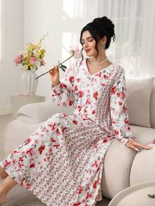 Yasmyna Floral Print Lantern Sleeve Kaftan Dress - Multicolor - View 3