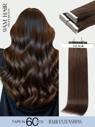 60pcs Tape In Hair Extensions 100% Human Hair #2 Dark Brown Straight Style In 14-22 Inch Lengths Extensions Silky Seamless Invisible Top Quality Thick Ends Healthy Human Hair Extensions For Thin Hair And Salon Use And For All Women/Girls Daily Use
