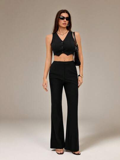 SHEIN Tall Sexy Summer Business Office Casual Solid Flare Leg Pants
