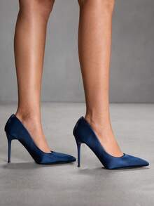 CUCCOO SZL Classic Champagne Glitter High Heel Wedding Shoes For Christmas - Navy Blue - View 7