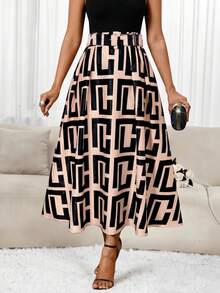 SHEIN Lady Chân váy chữ A in họa tiết toàn thân, kiểu dáng thanh lịch, thường ngày dành cho nữ, thích hợp cho mùa hè. - Nhiều màu - Xem 6