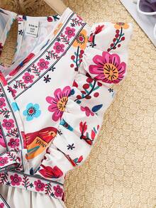 SHEIN 少女时尚可爱碎花荷叶边无袖连衣裙，适合日常外出、度假、节日穿着。 - 彩色 - 查看 6