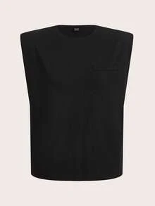 BizChic Women's Black Cotton Padded Shoulder Casual Vest Top, Loose Fit, Suitable For Urban Commute, Office, Business Casual, Party, And Other Occasions - Black - View 10