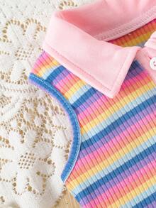 SHEIN Baby Girl Fashionable Colorful Striped Sleeveless Polo Top For Spring/Summer - Multicolor - View 3