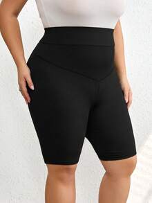 SHEIN CURVE+ 大码女式高弹针织塑身打底裤，瑜伽短裤/2026/新年 - 黑色 - 查看 8