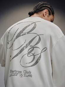 PAVTROS 男士休闲字母印花长袖T恤，春秋季男士字母图案卫衣长袖图案上衣男士图案套头衫图案圆领衫男士宽松街头服饰男士宽松街头服饰男士长袖图案 - 白色 - 查看 4