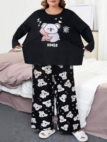 SHEIN CURVE+ Bộ đồ hai mảnh in họa tiết thường ngày dành cho nữ cỡ lớn - màu đen - Xem 4