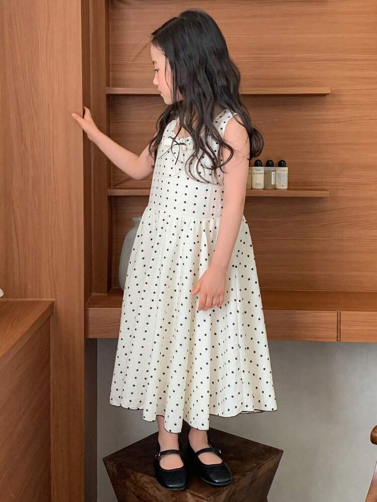 Young Girl' Party Birthday Polka Dot Korean Style Casual Sleeveless Bow Dress Vacation