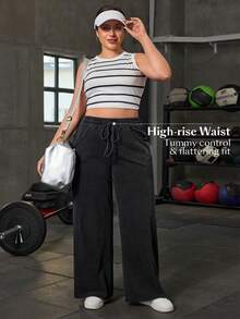 Flexra 大码女式抽绳腰带口袋休闲百搭日常阔腿牛仔裤 - 深灰色 - 查看 6