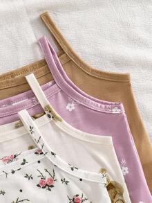 SHEIN Vintaside Kids 女婴碎花泰迪熊印花连体衣，乡村风时尚可爱套装，春夏款 - 彩色 - 查看 5