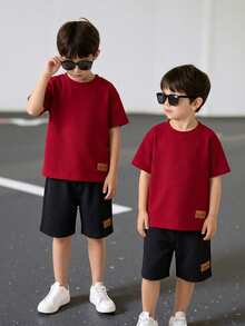Young Boy Sports Casual Short Sleeve T-Shirt And Shorts Set,Summer Burgundy Y2k Streetwear,Goth Gothic Vintage Boho Festival Party Birthday Outfits - Multicolor - View 6