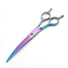 1把7.5英寸宠物修毛弯剪，钛涂层不锈钢材质，符合人体工学的手柄，适用于狗、猫和其他宠物，颜色可选紫色、彩色、金色、蓝色、黑色 - 彩色 - 查看 9
