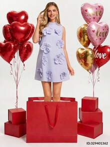 Amorya Elegant Valentine's Day 3D Floral Handmade Fitted Mini Dress, Customized High-End Handmade Dress Vacation Outfits Women Summer Outfits Holiday Outfits For Women Wedding Guest Dress For Women Summer Outfit For Women Wedding Guest Dress Vacation Outfits 3d Floral Dresses For Women 3d Flower Dress Lavender Dress For Women Lilac Dress Women Floral Applique Dress Lavender Dress Women Periwinkle Dress Orchid Dress Flower Embellished Dress ,Summer Dress - Purple - View 10