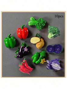 1个/3个/4个/5个/5个-1/6个/6个-1/7个/8个/9个/10个/10个-款式1/10个-2/11个 新款卡通水果蔬菜造型磁性树脂冰箱贴，自然风磁性冰箱贴，可爱装饰品，桌面配件，厨房办公室白板储物柜和洗碗机个性化装饰品，厨房装饰，家居装饰，情人节礼物，送给朋友和亲戚的礼物 - 彩色 - 查看 10