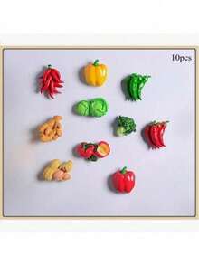 1个/3个/4个/5个/5个-1/6个/6个-1/7个/8个/9个/10个/10个-款式1/10个-2/11个 新款卡通水果蔬菜造型磁性树脂冰箱贴，自然风磁性冰箱贴，可爱装饰品，桌面配件，厨房办公室白板储物柜和洗碗机个性化装饰品，厨房装饰，家居装饰，情人节礼物，送给朋友和亲戚的礼物 - 彩色 - 查看 27