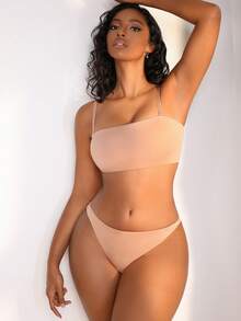 NudeFit 2pcs/Set Detachable Strap Bandeau Non-Slip Women Lingerie Set - Apricot - View 3