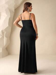 Coutiva 大码水钻装饰修身优雅正式晚礼服（重工装饰） - 黑色 - 查看 2