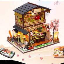 寿司餐厅 DIY 微型房屋创意工艺套装，组装木制房屋模型玩具，微型建筑装饰品，培养青少年的动手能力和逻辑思维能力。 - 彩色 - 查看 6