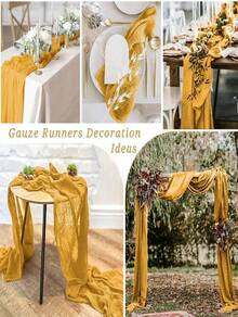 35 * 71/118/157 Inch Cheese Cloth Table Runner & Napkin, Countryside Transparent Table Runner,Bohemian Style Table Runner Suitable For Wedding Decoration/Garden Arch,Perfect For Wedding,Holiday,Party,Decoration,Home Decor (Multiple Colors Available) - Turmeric - View 11