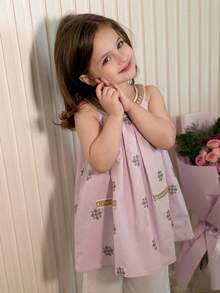 DAZY Young Girl Floral Print Knit Strap Round Neck Casual Tank Top - Purple - View 4