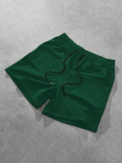 PAVTROS Men's Casual Drawstring Waist Shorts With Pockets, Loose Fit Street Style Shorts, Minimalist Big Letter Embossed Design, Texture Fabric, Simple Yet Stylish, Casual Daily Wear, Fashionable, Ideal Gift For Boyfriend Or Holidays