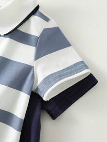 SHEIN Set de 2 piezas de pelele y pantalones cortos de manga corta con cuello de contraste para bebé niño - Azul - Ver 5