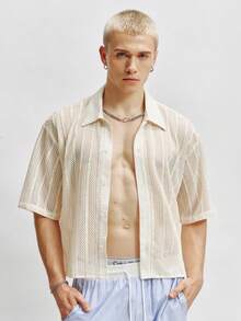 TOKVUE Men's Casual Everyday Versatile Knit Semi-Sheer Short Sleeve Shirt - Apricot - View 4