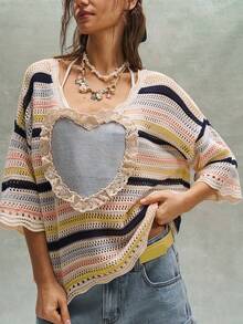 Bohemela Women's Lace Patchwork Hollow Out Casual Versatile Daily Wear Long Sleeve Sweater - Multicolor - View 6