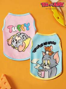 TOM & JERRY X PETSIN 1pc/2pcs Pink Blue Color Blocked Pet Cat And Dog Universal Elastic Comfortable Cat And Mouse Cute Cartoon Pattern Printed Fashionable Dog Vest - Multicolor - View 33