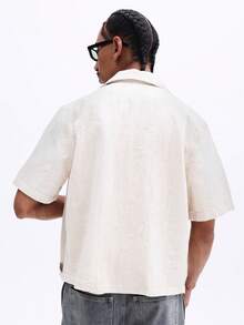SUMWON Light Wash Short Sleeve Button Up Denim Shirt Point Collar Chest Pockets Regular Fit Classic Summer Style - Apricot - View 2