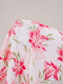 Amorya 女士印花无袖方领A字连衣裙 - 紅色 - 查看 8