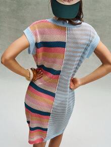 Bohemela Đầm dệt kim trễ vai phối màu thời trang dành cho nữ, thích hợp cho kỳ nghỉ, hẹn hò, dự tiệc. - Nhiều màu - Xem 8