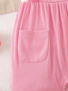 SHEIN Playful Pals 2pcs Baby Girls' Summer Fashion Cute 3D Floral Embroidery Ruffle Sleeve Green Romper & Hat Set - Pink - View 3