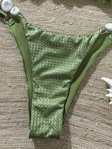 Swim Chiccia Women's Jacquard Fabric Beaded Halter Bikini Set, Spring/Summer - Army Green - View 7
