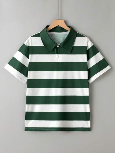 Vacaura Teenage (Boys) Casual Striped Short Sleeve Polo Shirt, Versatile For Spring/Summer