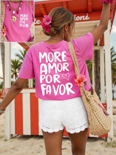 DrmWander Women's T-Shirt, Casual Street Style Graphic Short Sleeve T-Shirt, Cute Summer Top