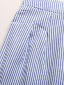 Bộ đồ thường ngày kẻ sọc xanh dương cho bé gái tuổi teen kèm nơ 3D. - Màu xanh lam - Xem 6