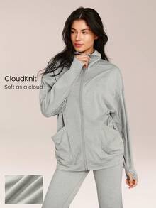 GLOWMODE CloudKnit Lift Off 宽松版型，侧缝口袋，弹性袖口，拉链前襟夹克，日常休闲街头服饰 - 灰色 - 查看 1