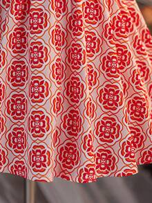 SHEIN Baby Girls Elegant Golden Polka Dot Waist Cinched Short Sleeve Dress, Summer - Pink - View 5