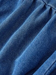 GlowEve CURVE 大码女式牛仔无袖上衣，带蝴蝶结和荷叶边下摆 - 藍色 - 查看 4